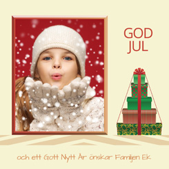 Julkortsmall med presenthög.